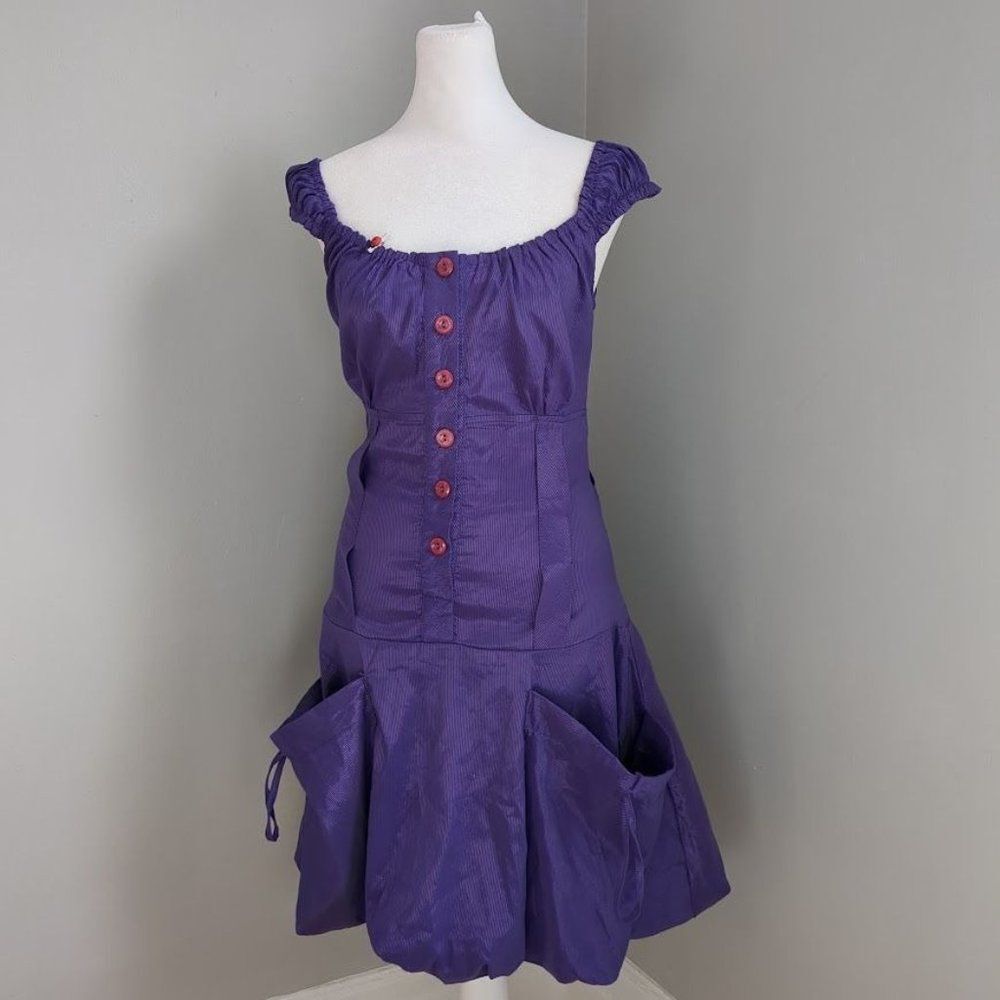 Vintage 1980s Joana Dress Bubble Hem Puff Purple Cottagecore Lady Bug Size 6
